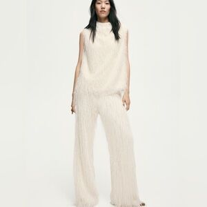 H&M Elegant Cream fringe side zip pants size 14 NWT